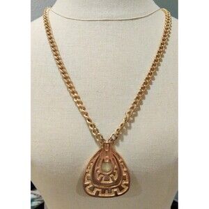 Fabulous Vintage Monet Runway Necklace With Greek Key Decorated Large Pendant